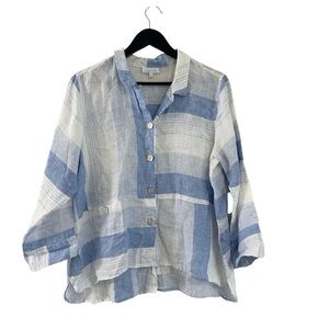 Habitat Blue and White Striped Linen Shirt Top Large